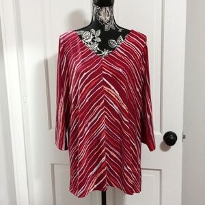 💋Bob Mackie💋 - Red/White Stripe Stretch Knit Tunic Top
